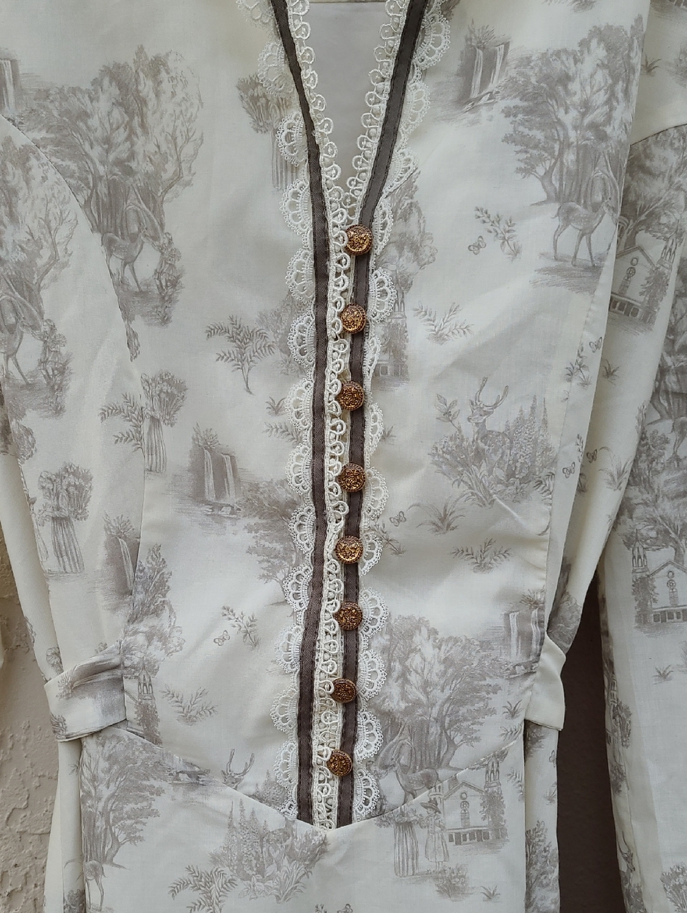 Simple Retro Vintage Wrap Dress Midi Tie Beige Cream Zipper M Ruffle Long Sleeve - Picture 2 of 10